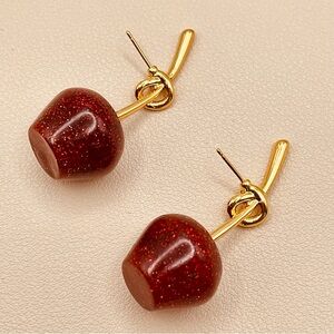Elegant Gold knotted and Red Apple Design Drop Statement Earrings